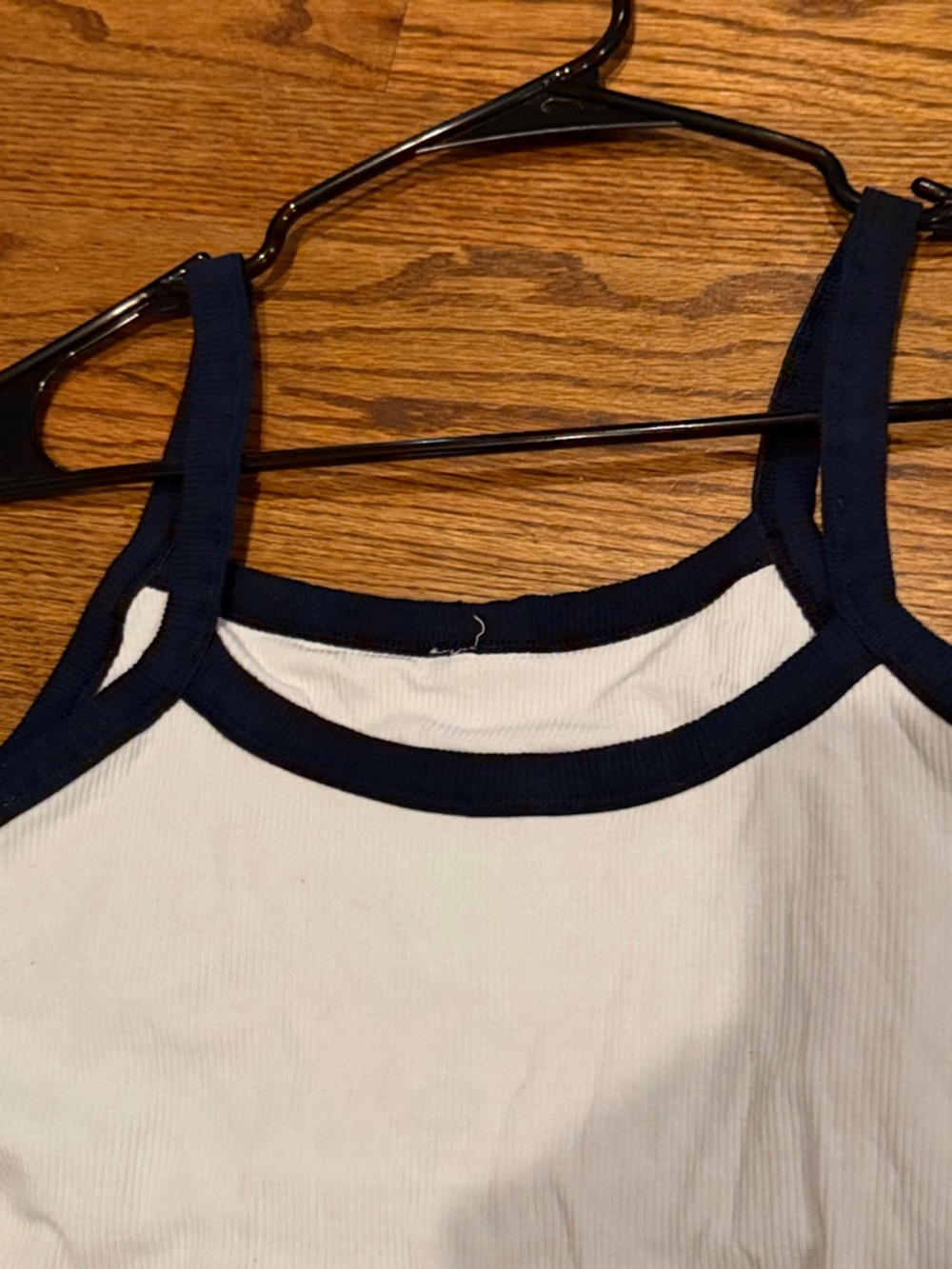 SKIMS White Ribbed Romper with Navy Trim, Size Medium - Picture 5 of 6